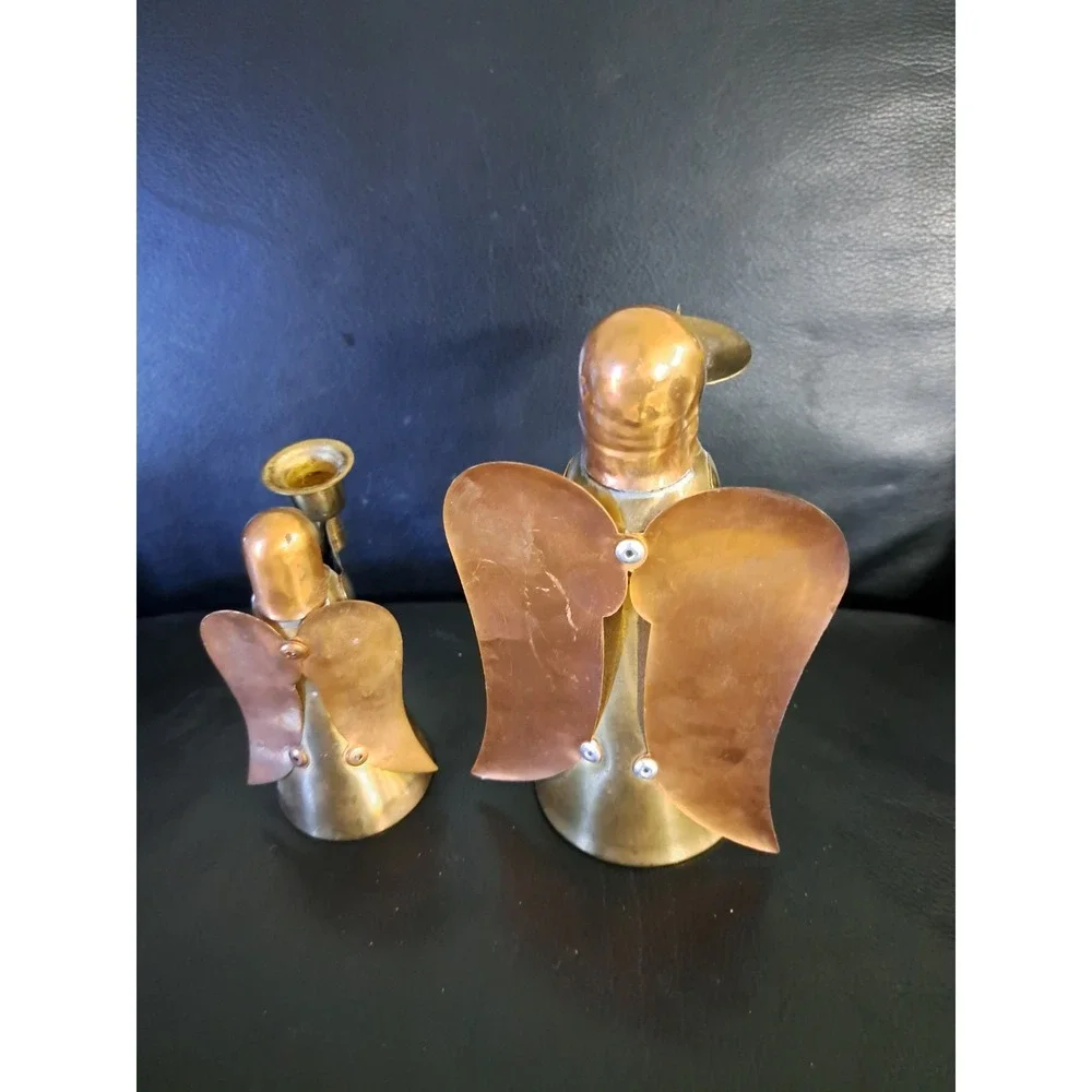 Vtg‎ 1970s Brass Copper Winged Christmas Choir Angel Candleholder 6